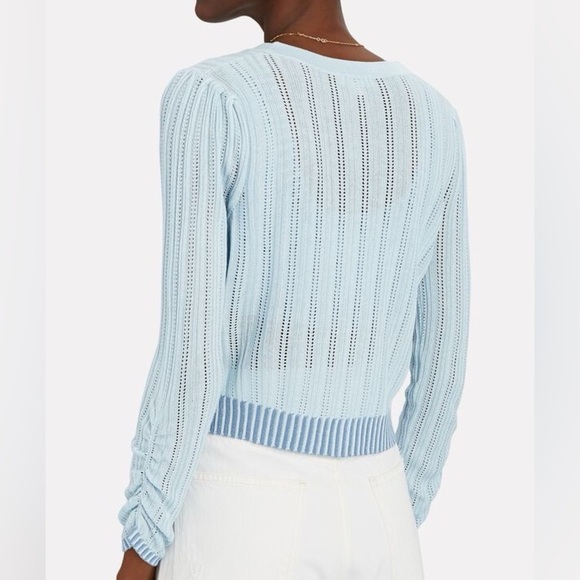 For Love and Lemons Light Blue Rhea Pointelle Cardigan Sweater Plus Size 2X NEW - Picture 3 of 13